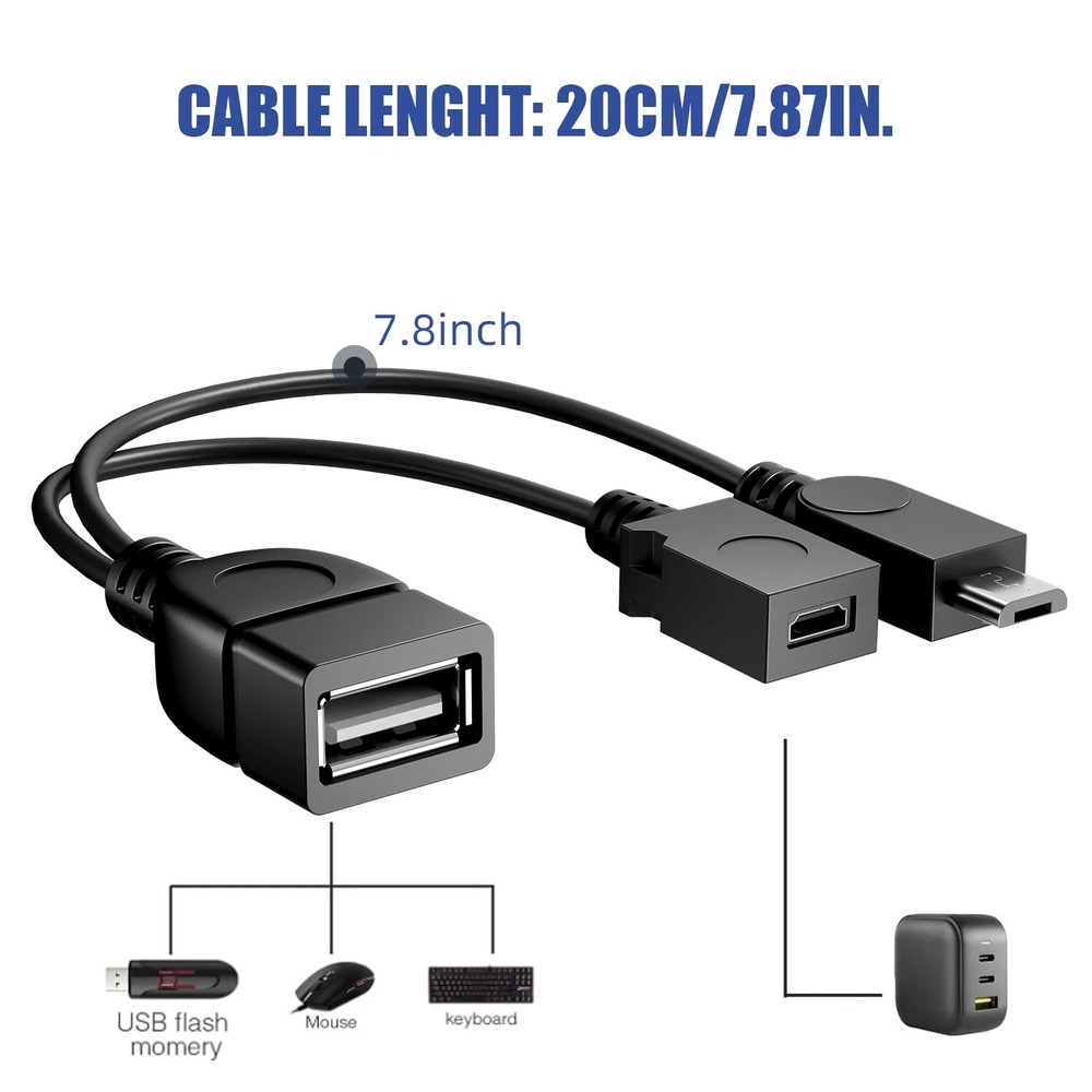 3-Pack Micro USB OTG Cable w/ Power for Fire TV Stick Android Host Adapter Black