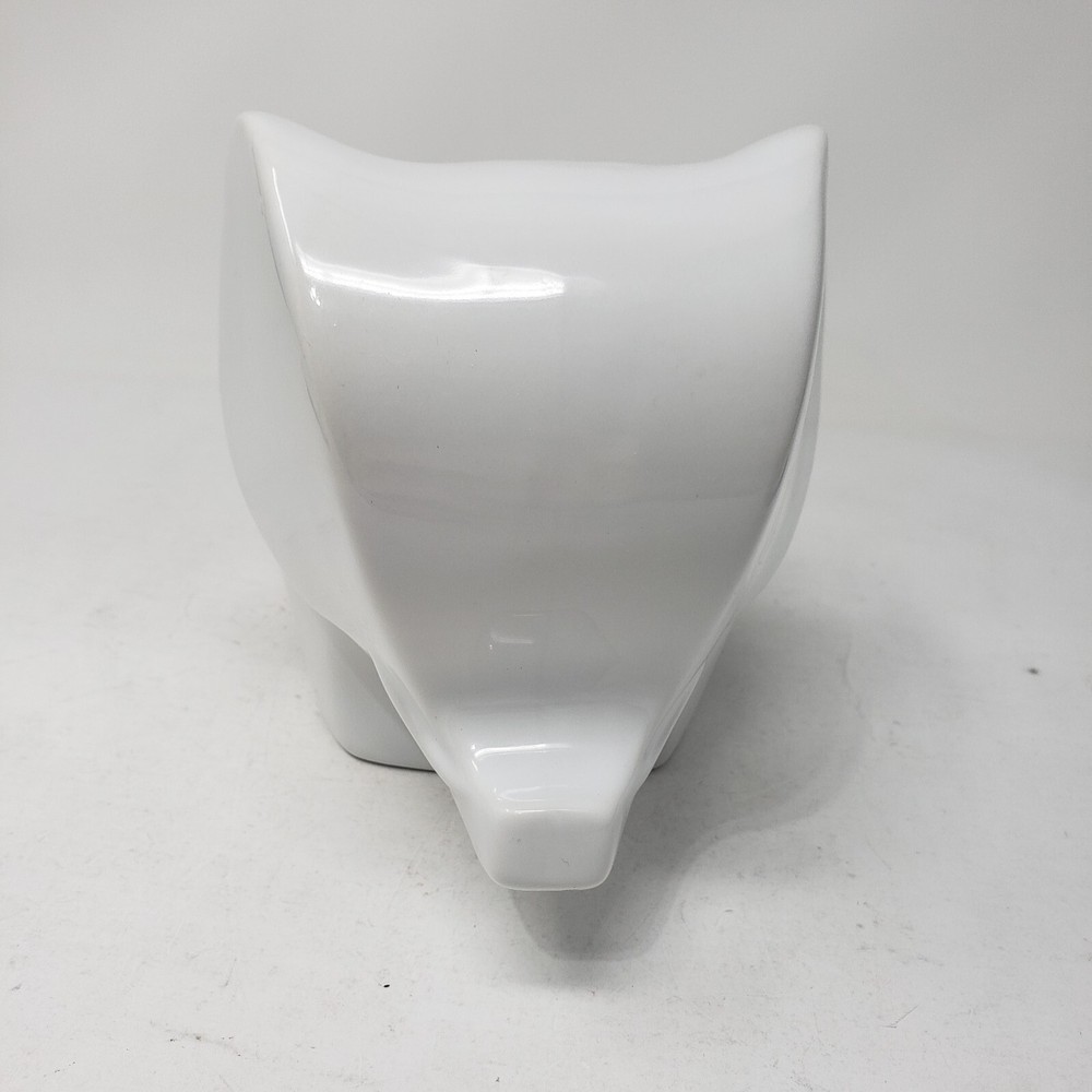 White Gloss Glazed Elephant Planter Ceramic Short Round 6" Long 4" Tall MOD