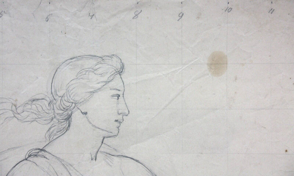 Female Allegory, Dancer, Classicist Drawing Squared 19th century