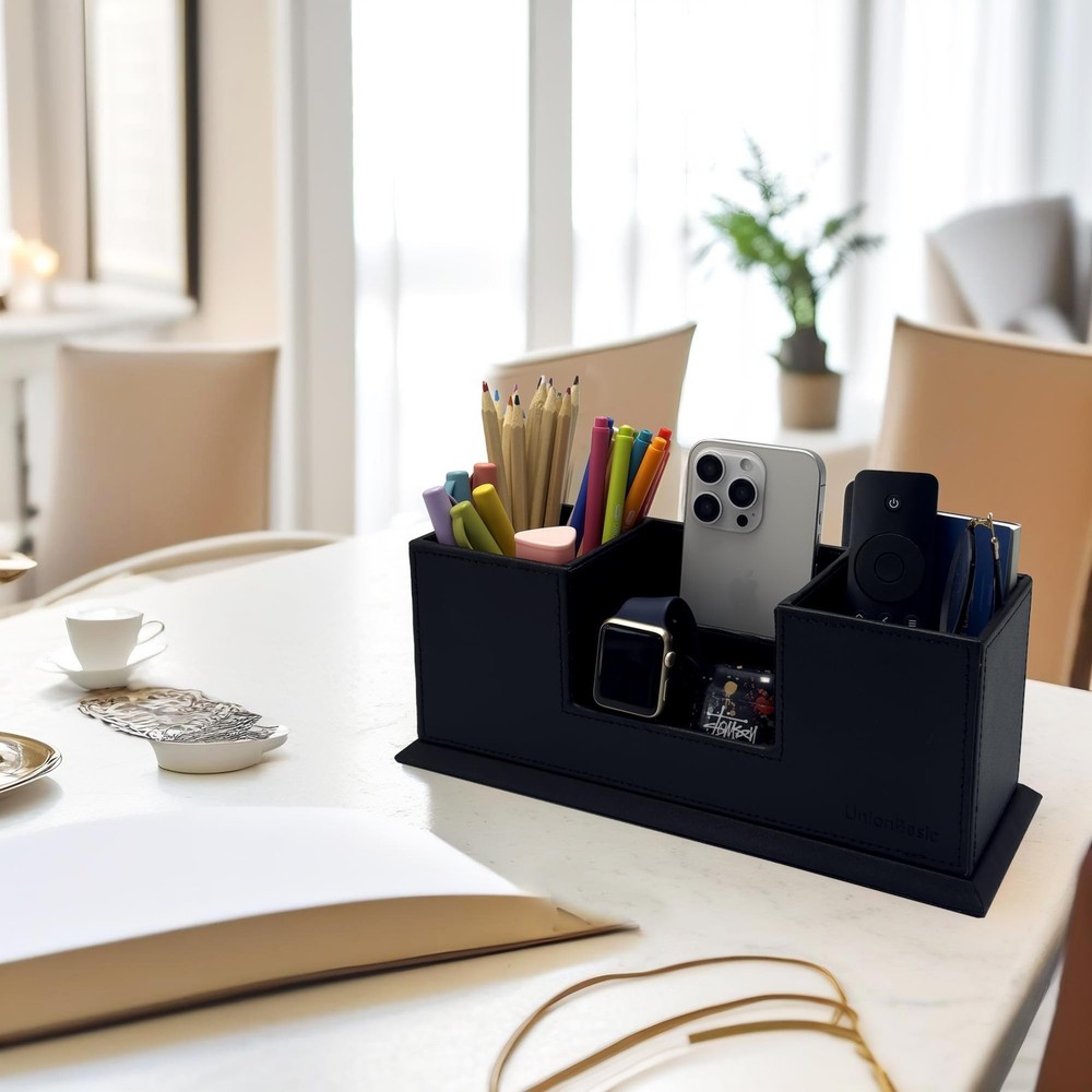 UnionBasic Desk Organizer, Desktop Caddy Leather Multi-compartment Pen Holder...