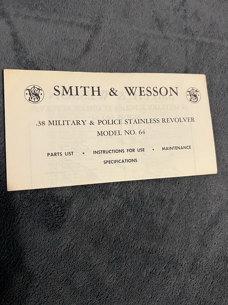 Factory Original Smith & Wesson Model 64 Manual S&W