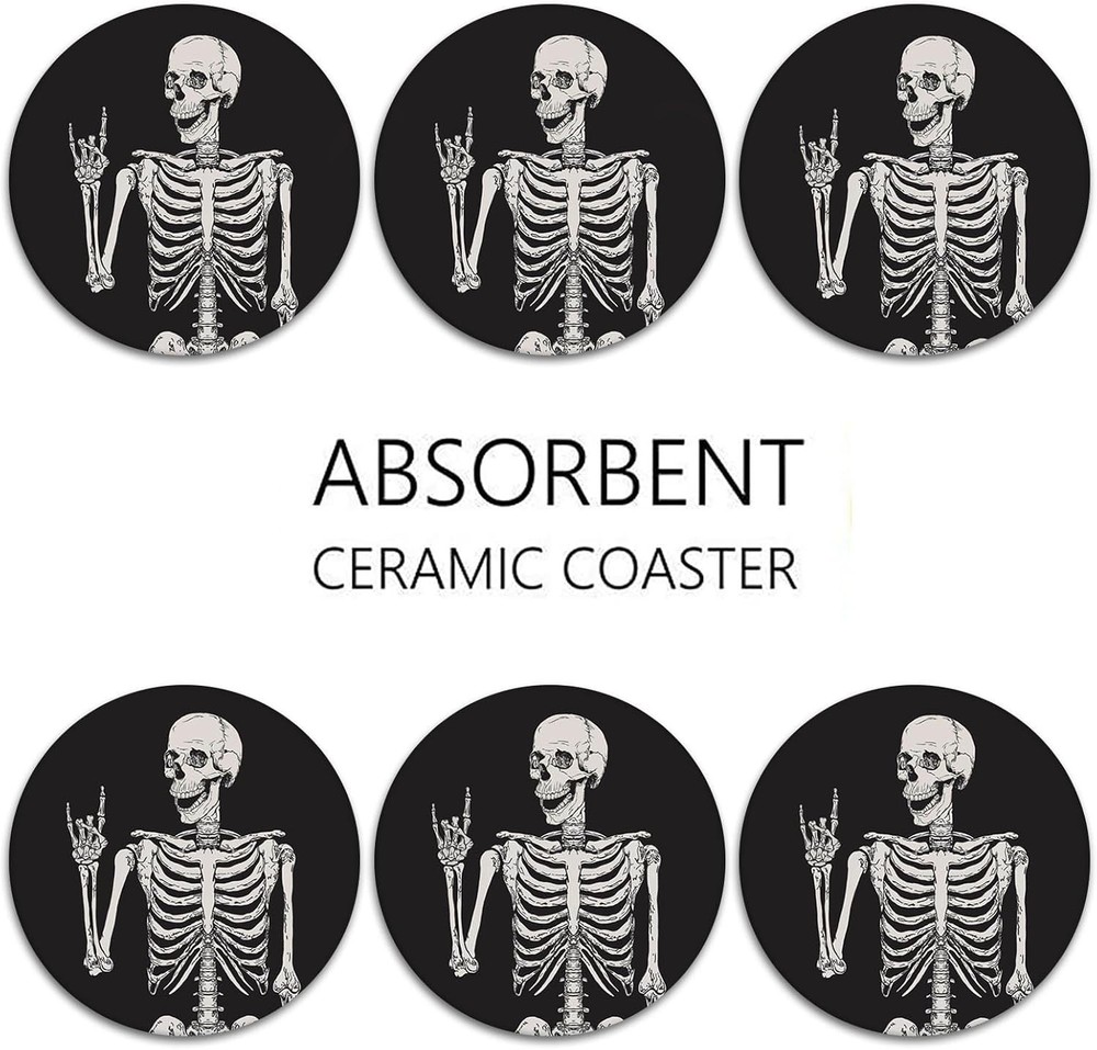Britimes Coaster for Drinks Set of 6, Human Skeleton Absorbent