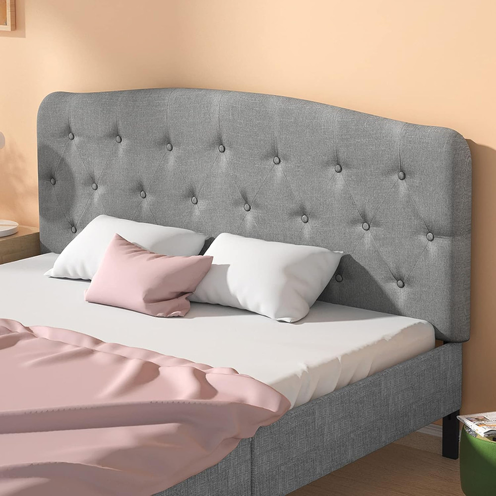 Modern Light Grey Upholstered Button Tufted Headboard, Adjustable Height, Full S