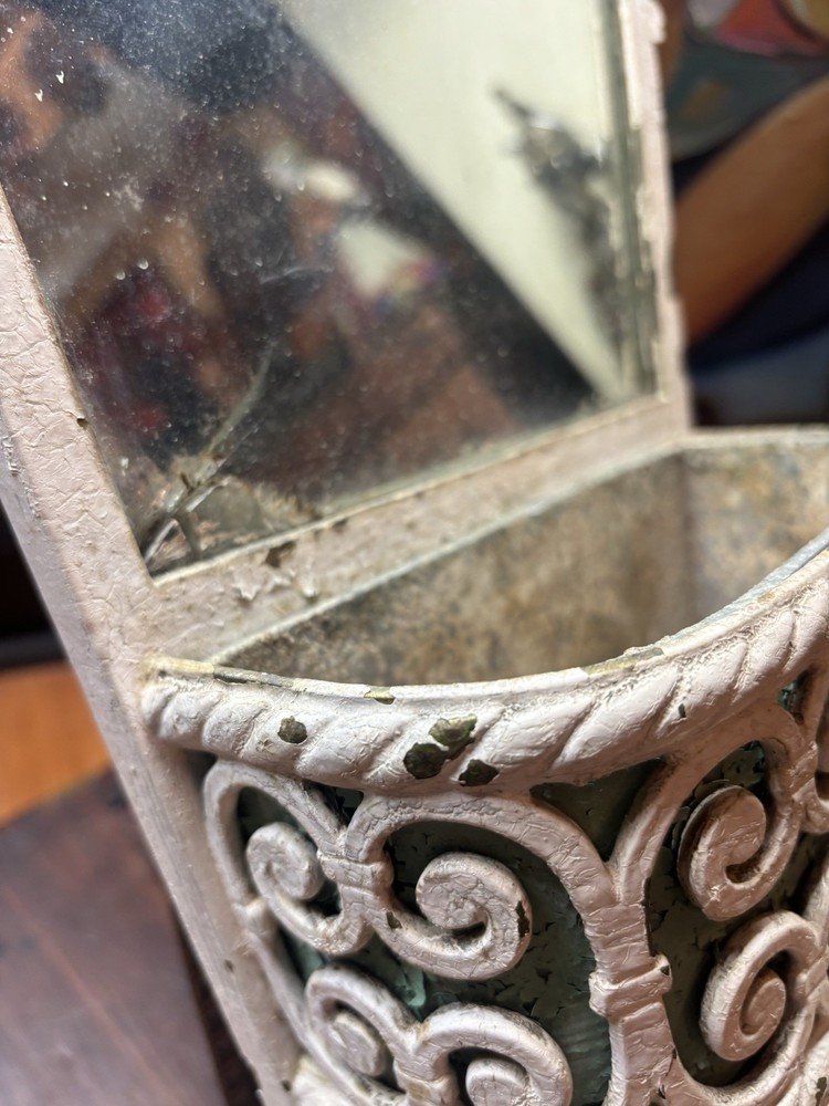 🪞 Art Deco Wall Mirror with Cast Iron Planter Pocket 🌿