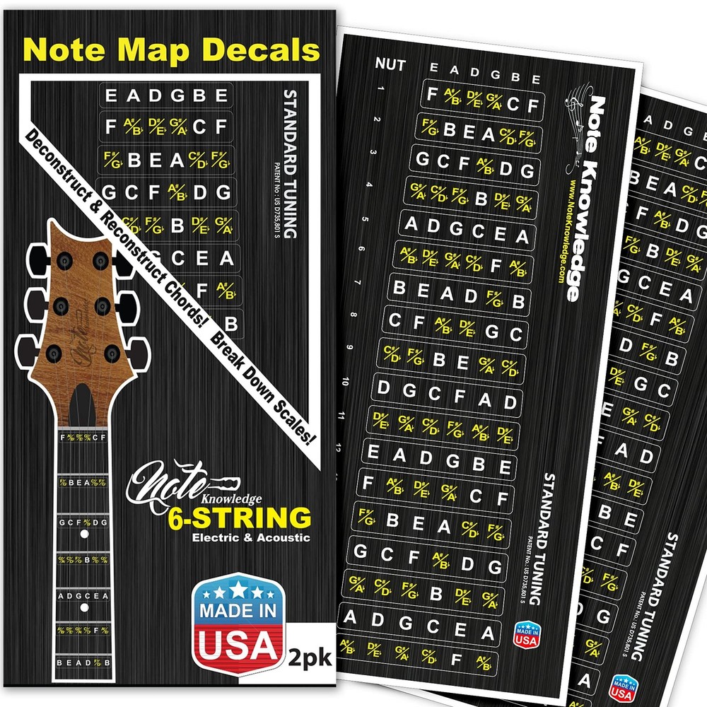 Guitar Fretboard Note Map Decals/Stickers 2-PACK for learning and Practicing ...