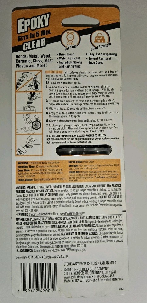 Gorilla 4200101 5 Minute Epoxy Syringe,