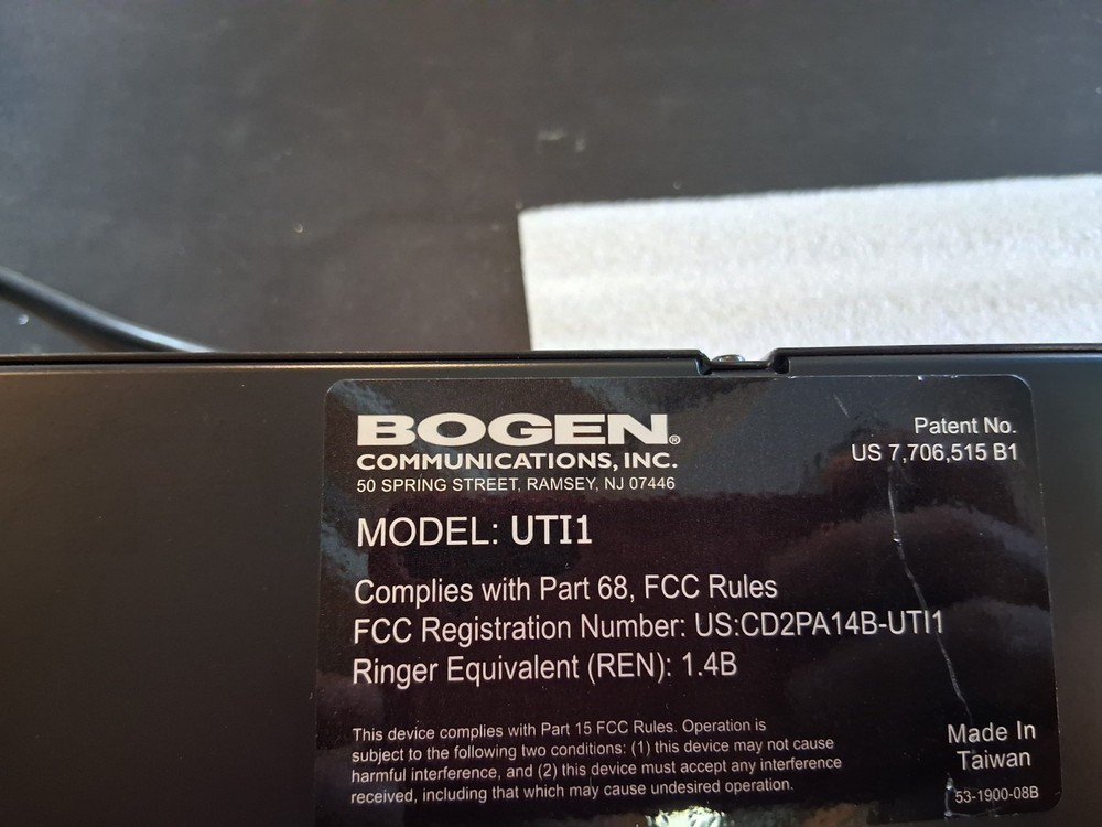 Bogen Communications UTI1 Universal Telephone Paging Zone Systems Interface