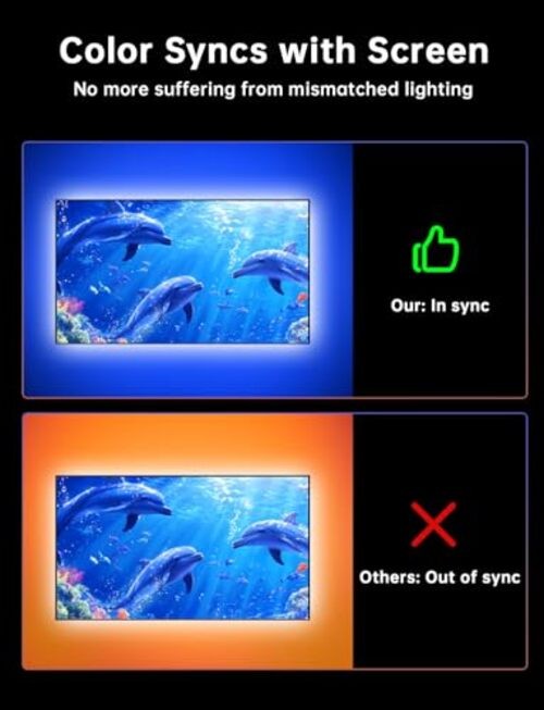 LED Backlight with Sensor - 14.7ft Cuttable RGB Lights - Change with TV