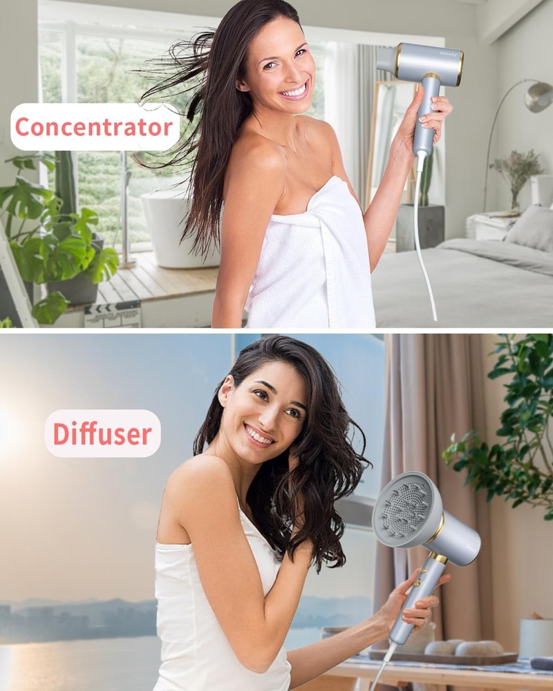 Ionic Hair Dryer with Diffuser and Concentrator, Powerful 1875W Fast-Drying B...