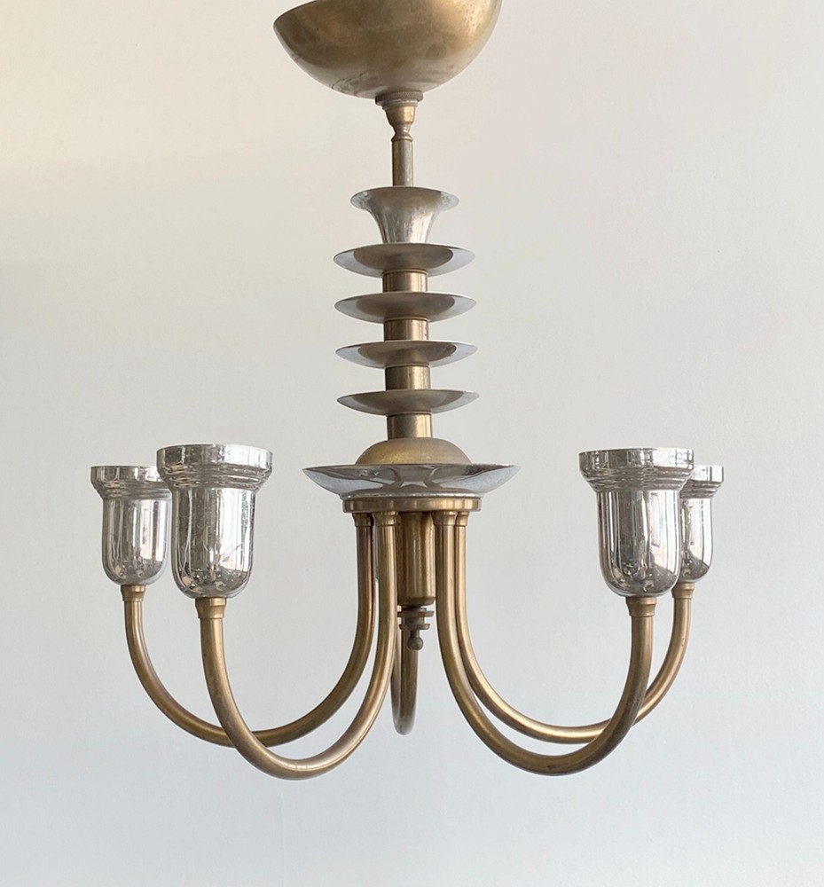Jetson Art Deco Nickel & Bronze Chandelier