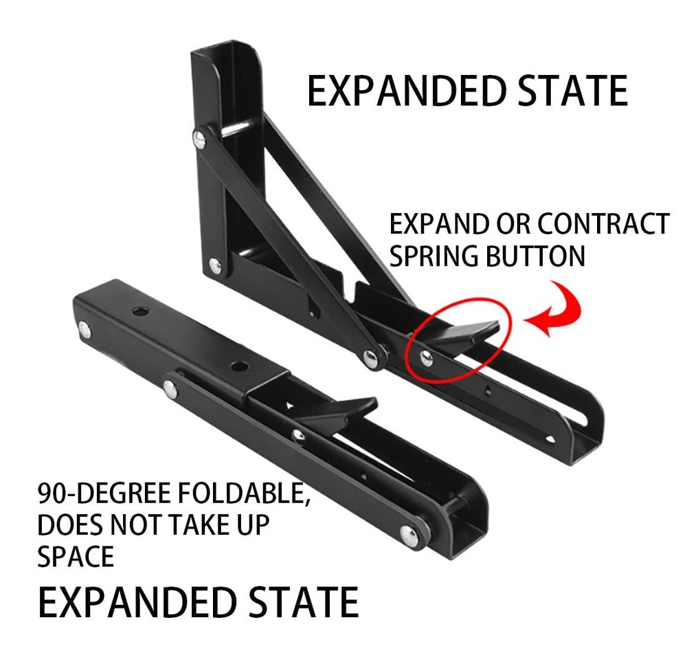 Black Folding Shelf Brackets Max. Load 220 lb Heavy Duty DIY Wall Mounted She...