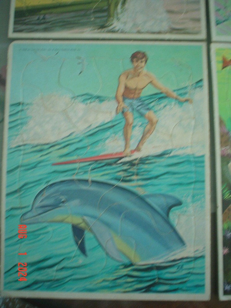 1967 4 FLIPPER FRAME TRAY JIGSAW PUZZLE SET #4792 -COMPLETE-NICE SHAPE WITH BOX
