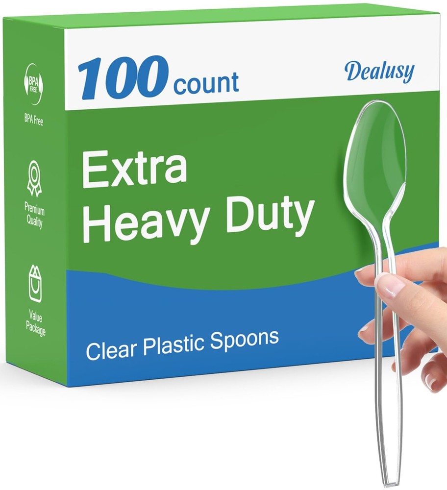 100 Count Clear Plastic Spoons Disposable, BPA-Free, Heat Resistant, Solid an...