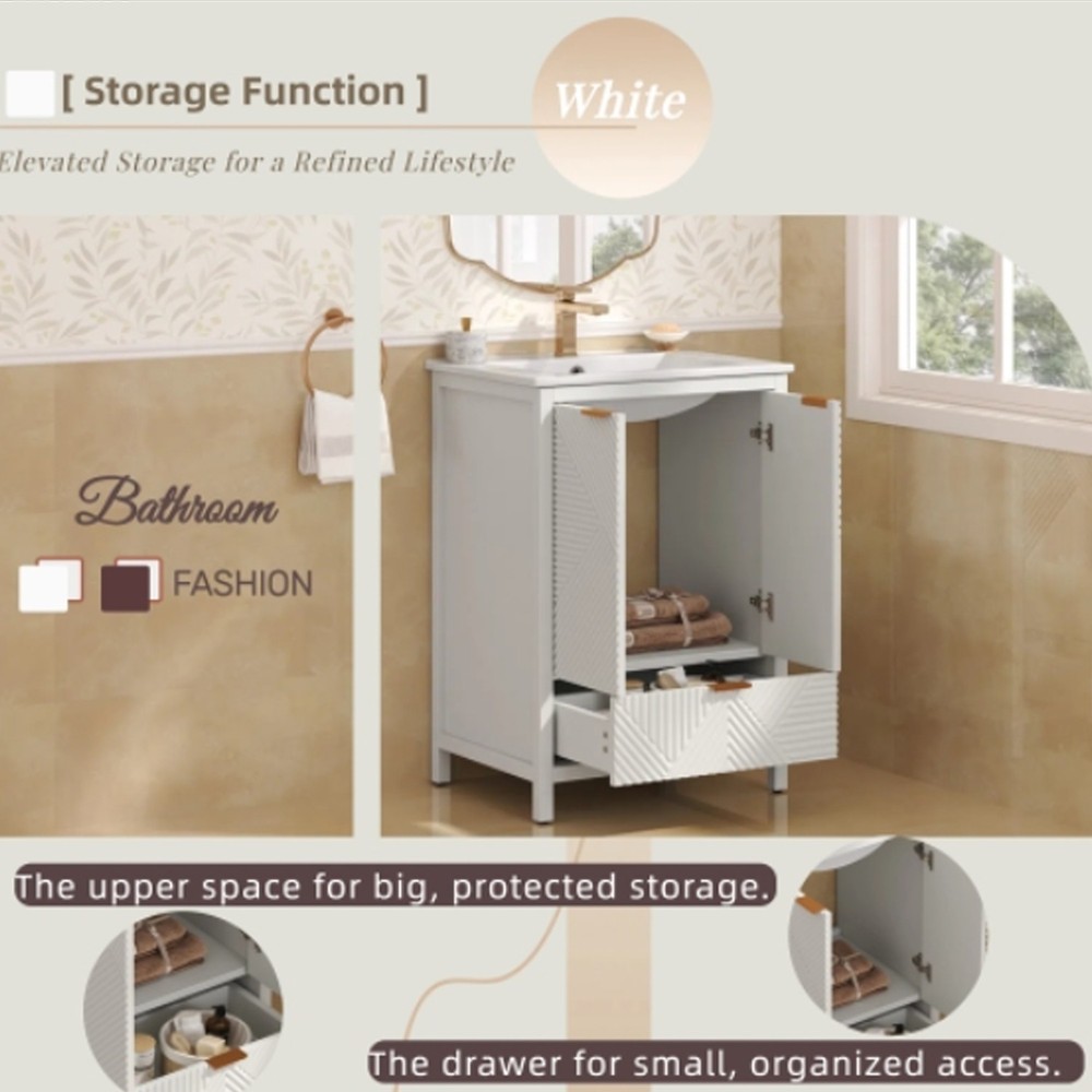 Durable 24 inch Bathroom Vanity Set Modern Solid Wood Bathroom Vanities In White
