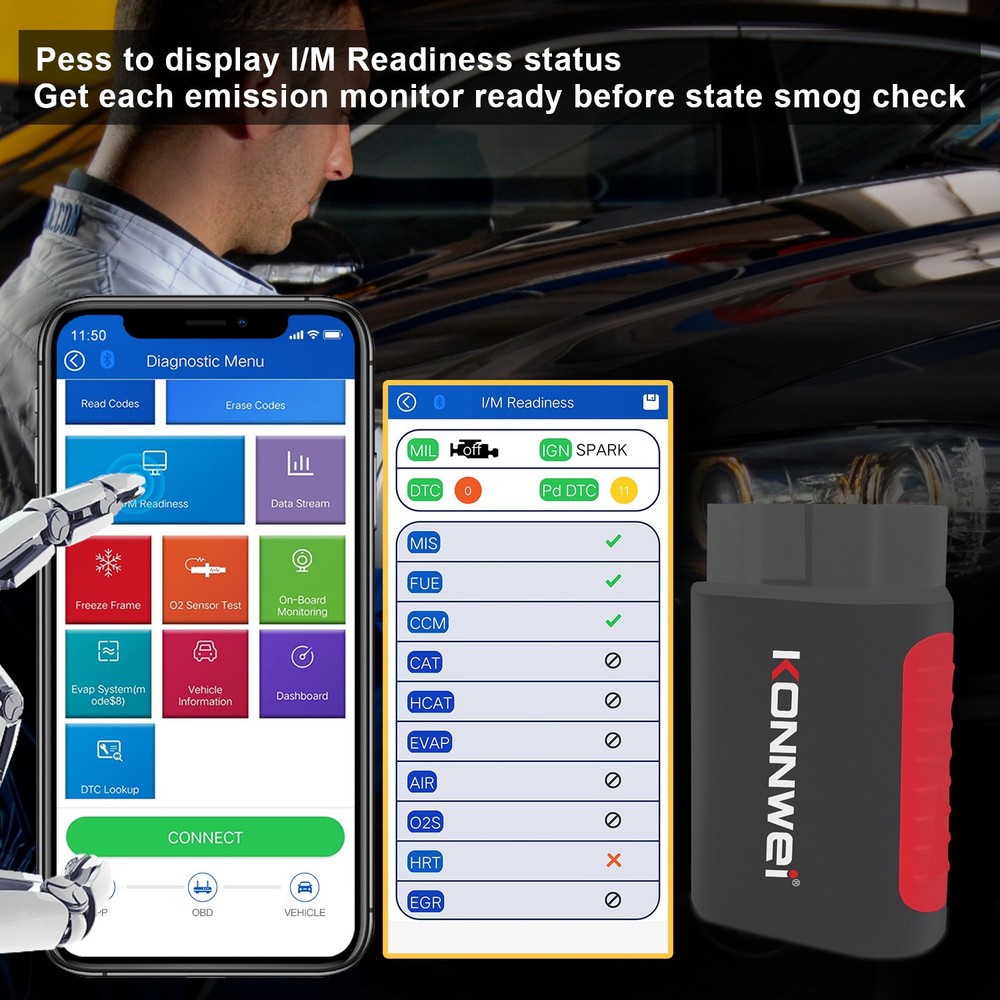KONNWEI KDIAG Car OBD2 Reader Code Scanner Diagnostic ABS SRS Tool
