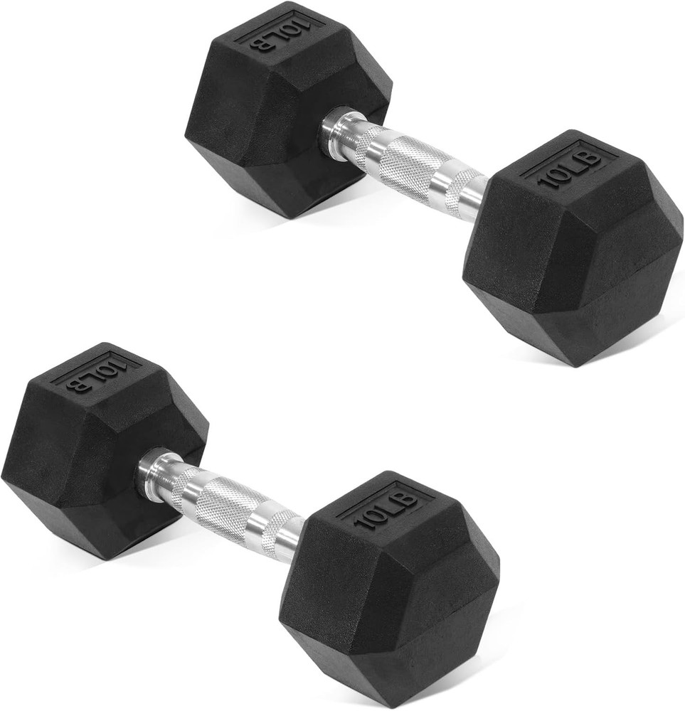Compact Hex Dumbells Set, Rubber Coated Weights for Upper Body & Core Workouts