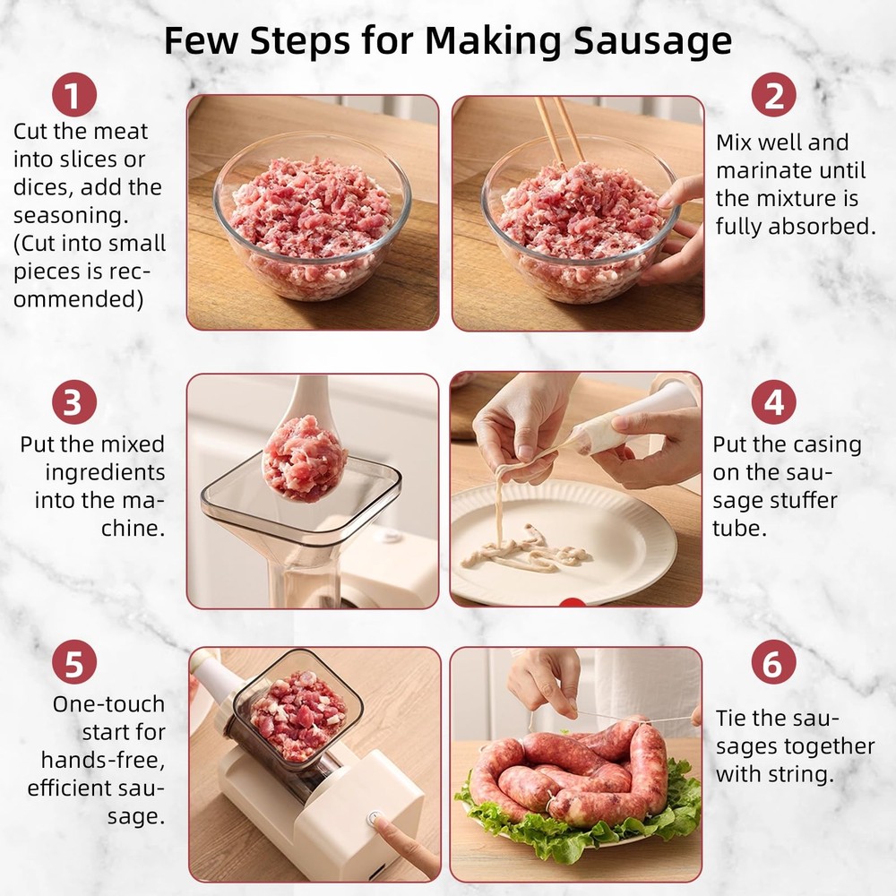 Electric Sausage Stuffer Machine: 4 Stuffing Tubes – One‑Button Start Sausage...