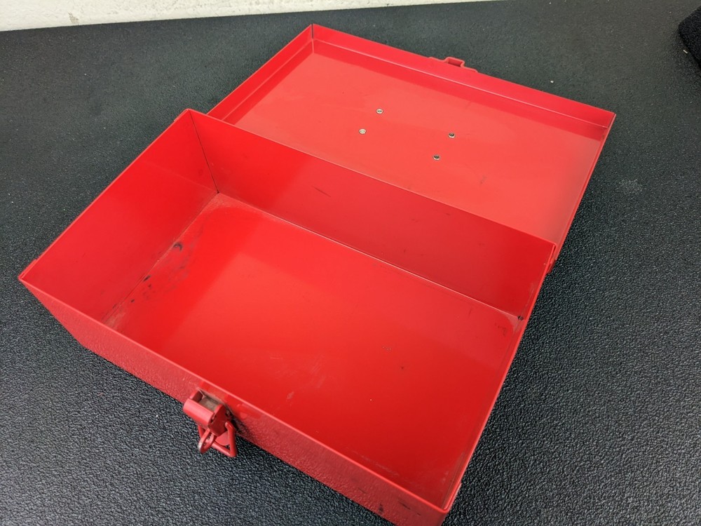 #bn739 Vintage Mac Tools Red Metal ToolBox Hinged Lid Rectangular