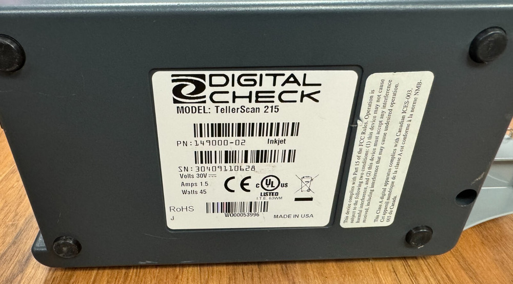Digital Check TellerScan 215 149000-02 Inkjet Check Reader scanner