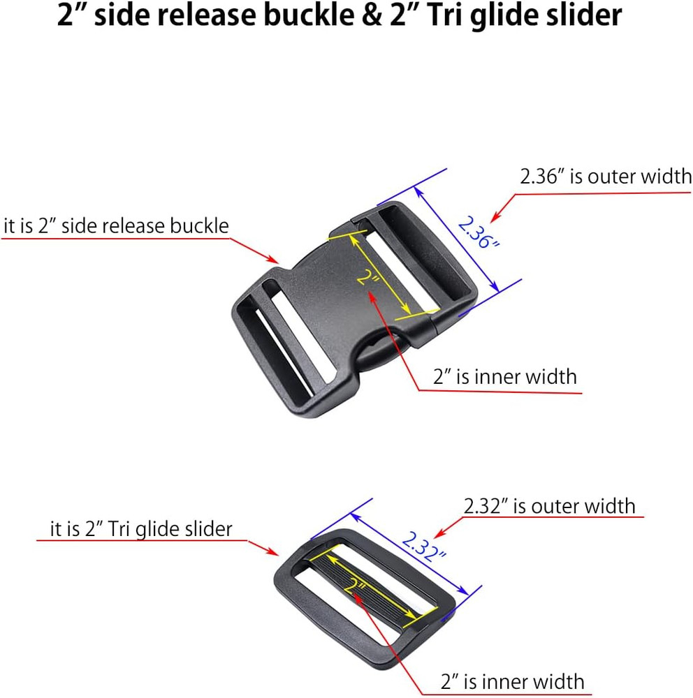 Heavy Duty Side Release Buckles with Plastic Tri Glide Slides