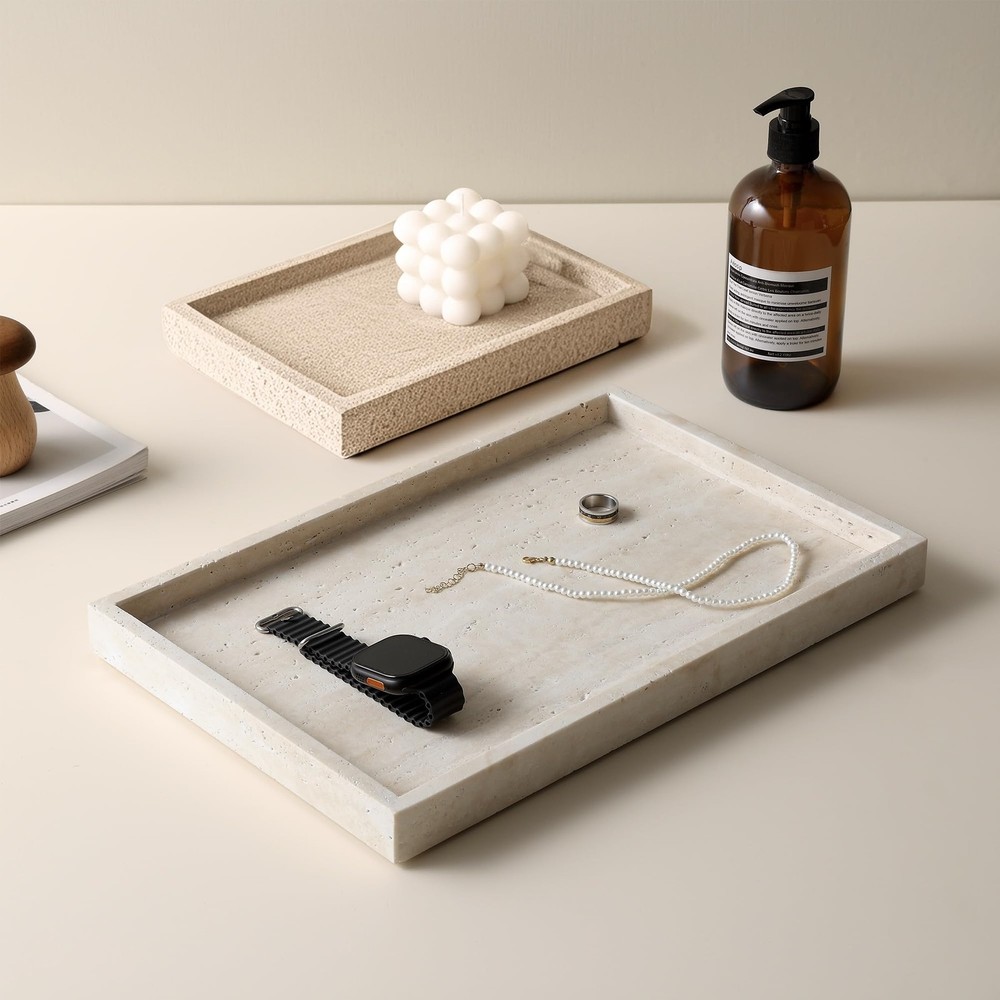 Rectangular Decorative Serving Tray,Modern Travertine Large Coffee Table Tray