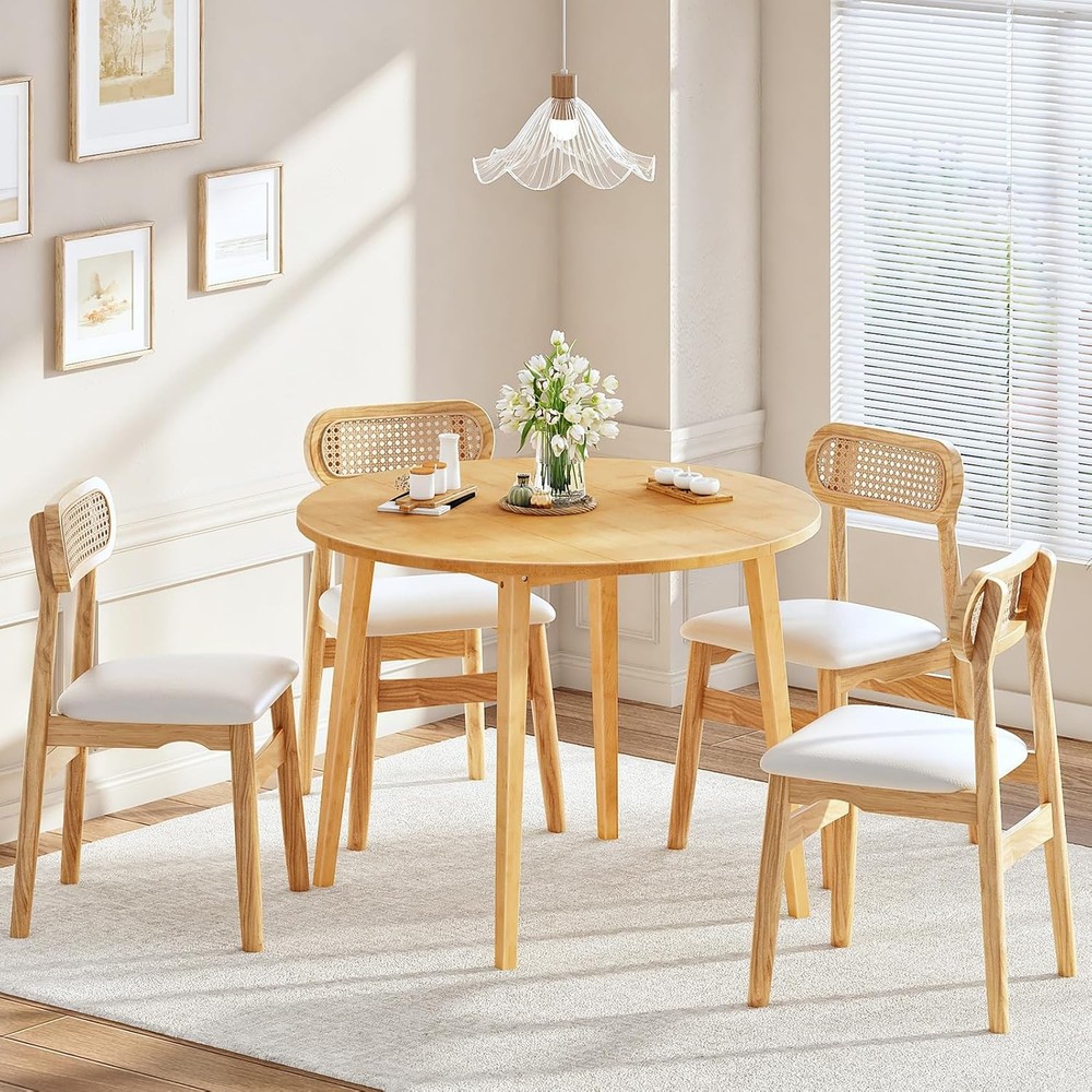 Bamboo Dining Table Round Dining Table 35.4" Kitchen Table for Small Space