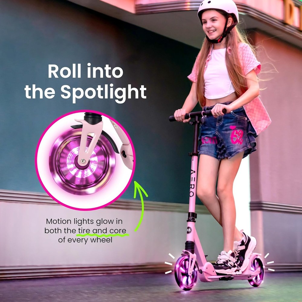 Kick Scooter Foldable Adjustable Light Up Wheels Hand Brake Shock Absorption