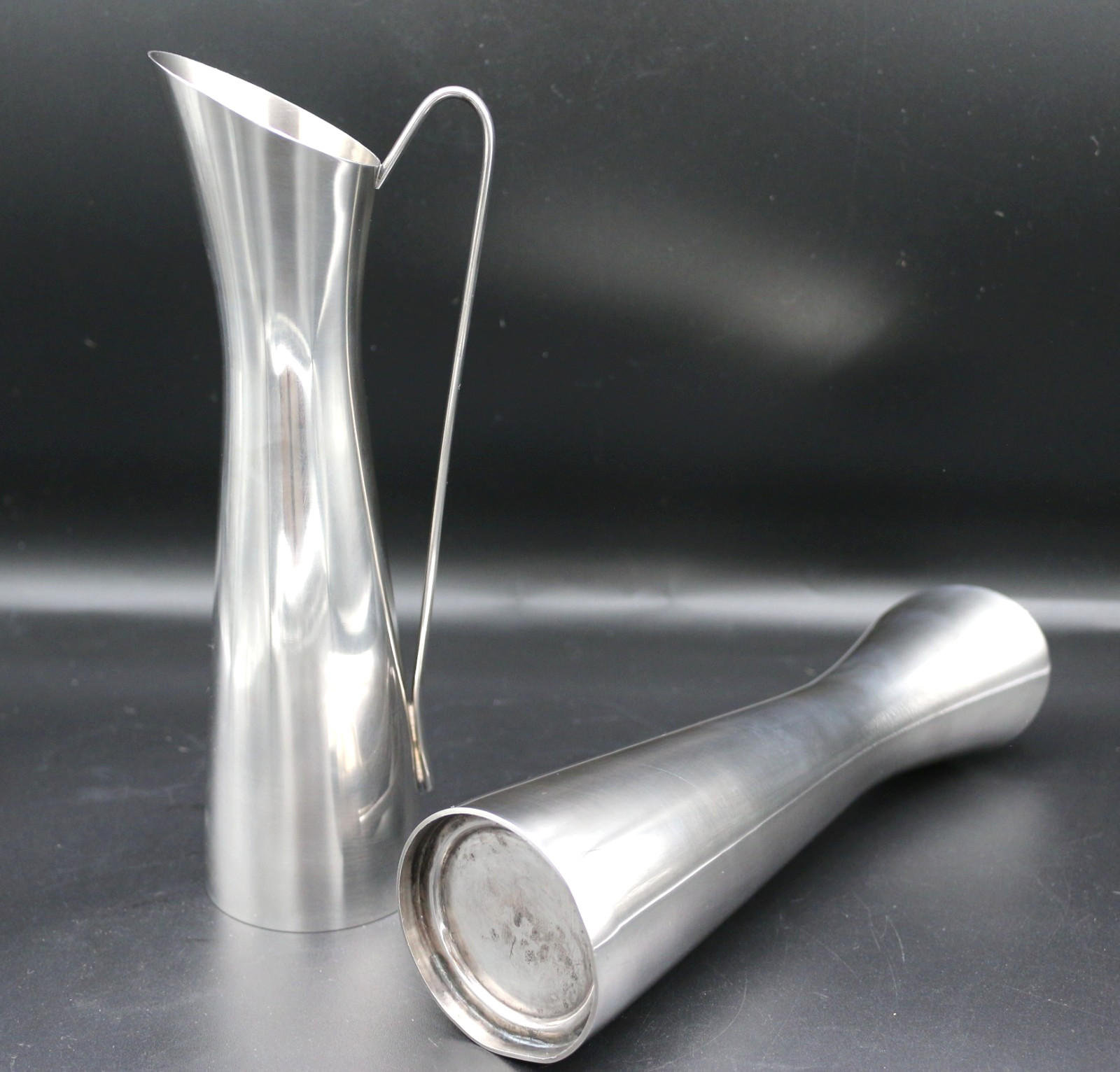 Pair of Vintage MCM Silver Plated Slender Pitcher Bud Vase 8.5''