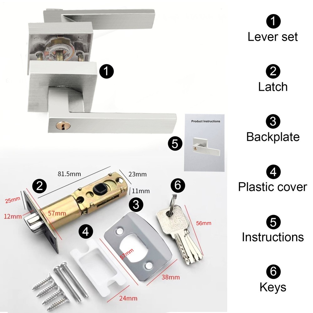 Silver Door Lever Privacy Passage Dummy Handle Interior Square Knobs 12 pack