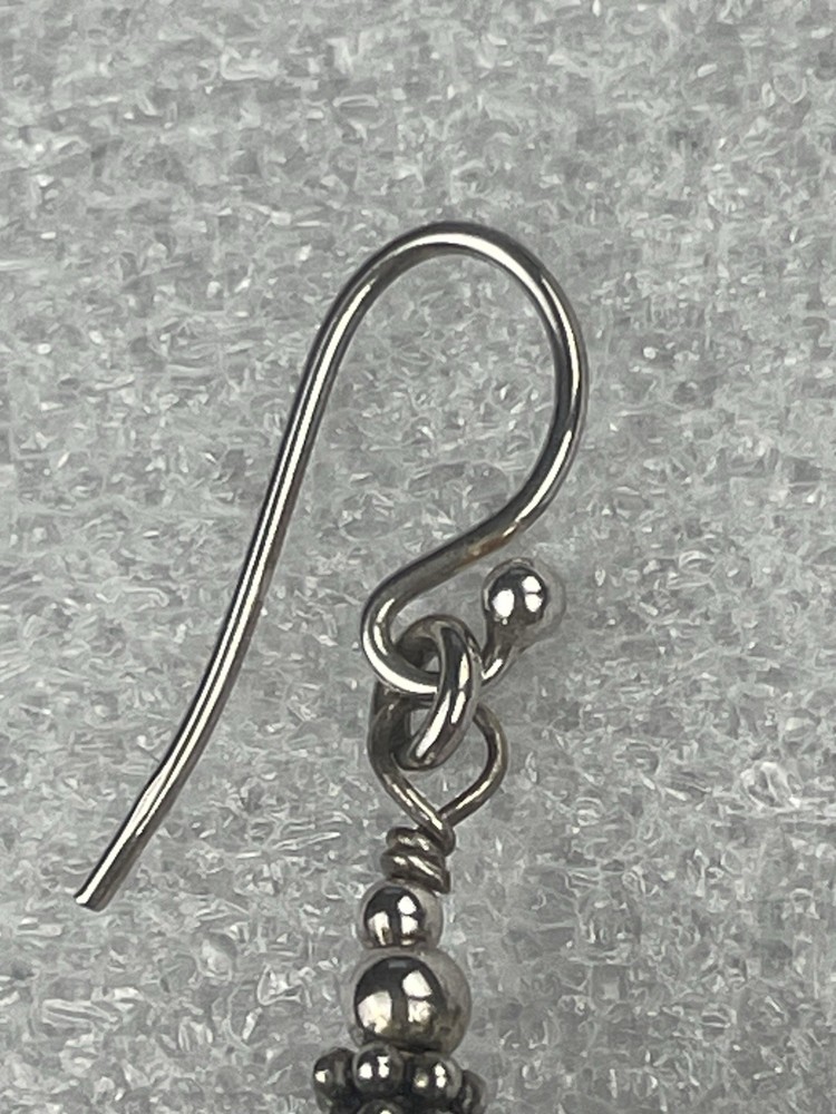 Vtg Sterling Silver Dangle Earrings Granulation Caviar Dot Beaded Hook Drop 4.7g