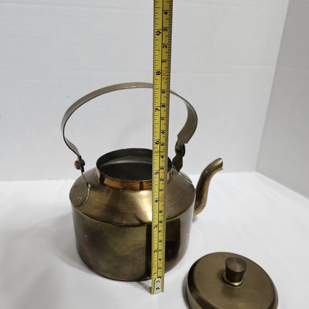 Vintage Brass Kitchenware Tea Kettle Pot Original Old Hand Crafted