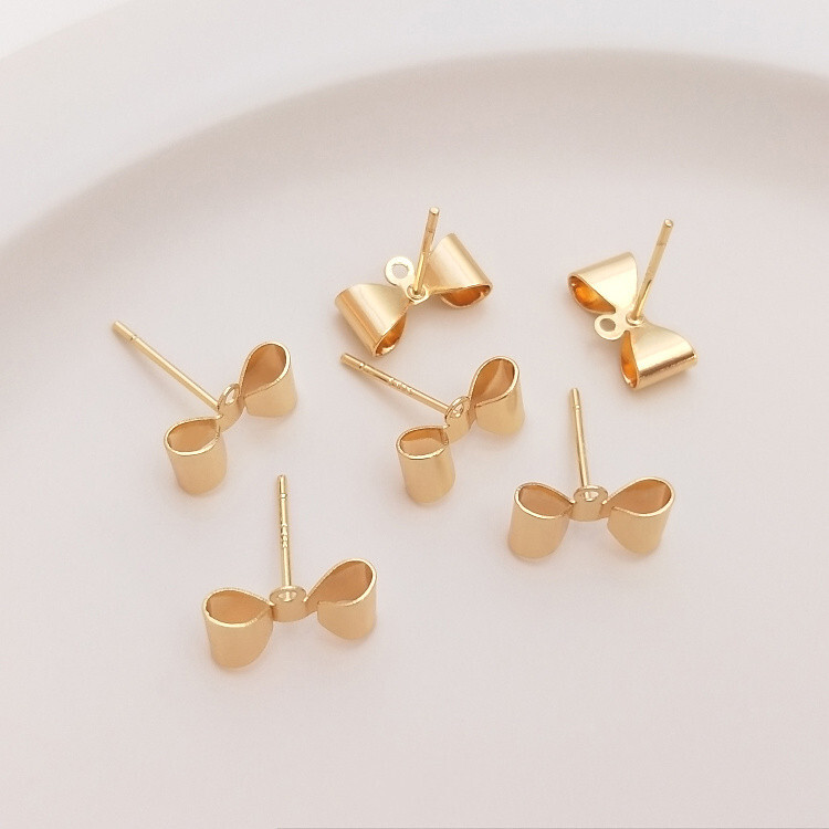 10pcs Gold Bow Tie Stud Earrings,Bowknot Earring With Loop,Bow Earring Posts