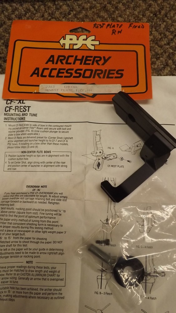NEW PSE CF Fixed Arrow Rest  Plate 2363 RH Flite Series Bow