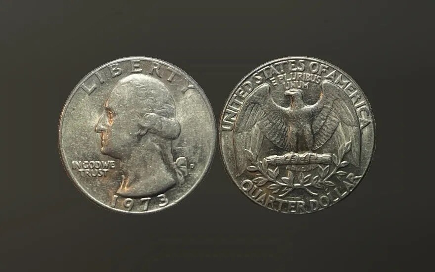 1973-D Quarter. OBVIOUS DDR DOUBLE DIE and Filled Mint ERROR