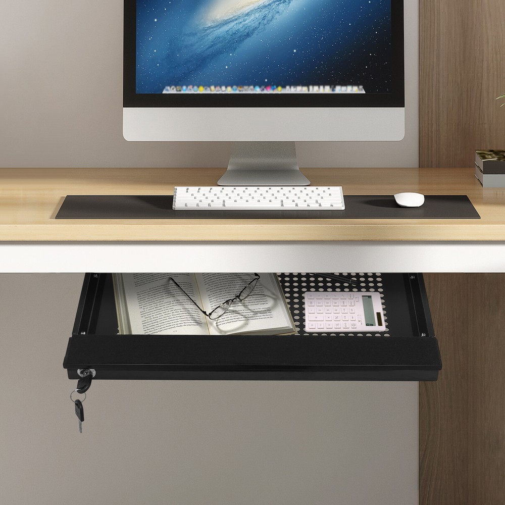 Black Under-Desk Drawer Storage Organizer for Standing Desks Pull-out Drawer