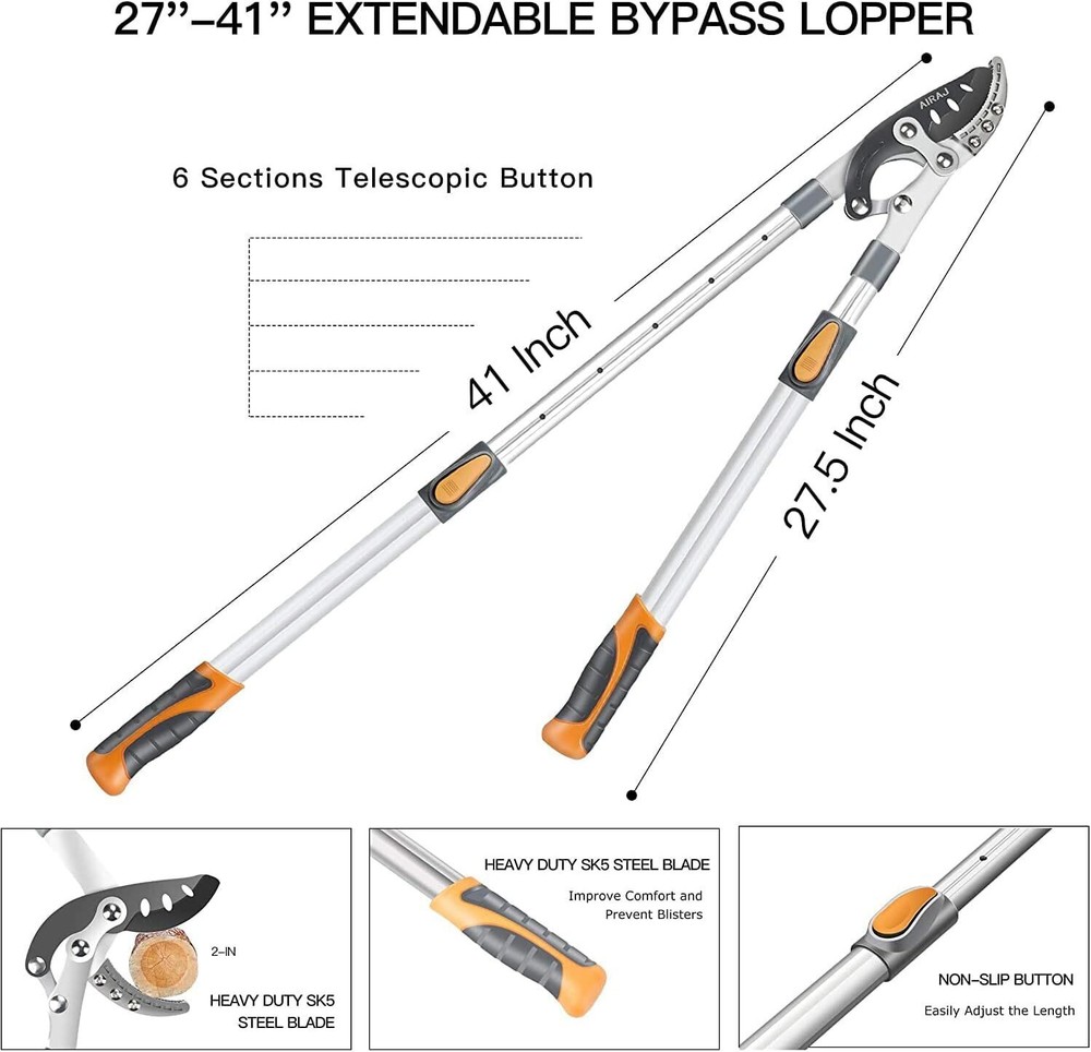 27-41'' Extendable Anvil Loppers Heavy Duty with Compound Action Tree Trimmer US