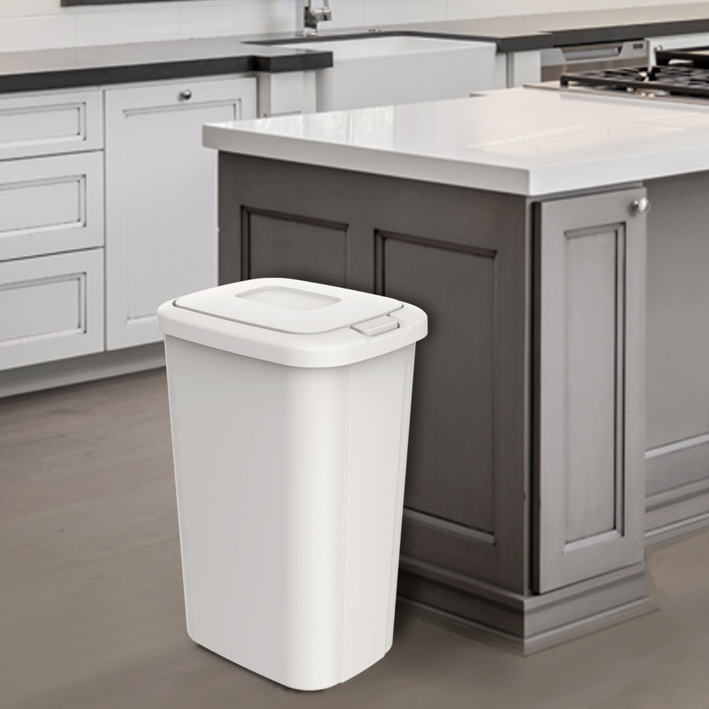 13.3 Gallon Trash Can, Plastic Touch Top Kitchen Trash Can, White，NEW!!!
