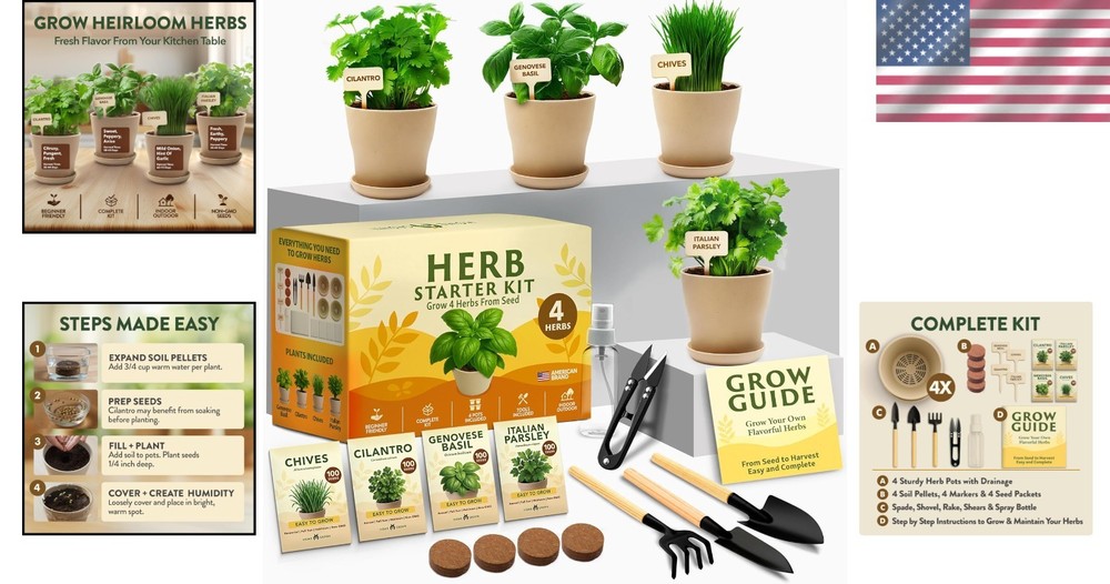 Beginner-Friendly Indoor Herb Starter Kit – Grow 4 Heirloom Plants Effortlessly