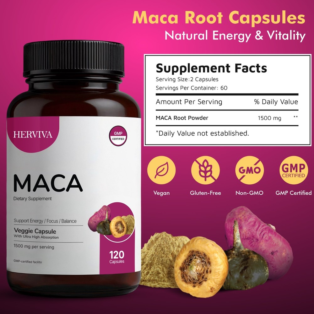 Herviva Organic MACA Extract Capsules - 1500mg