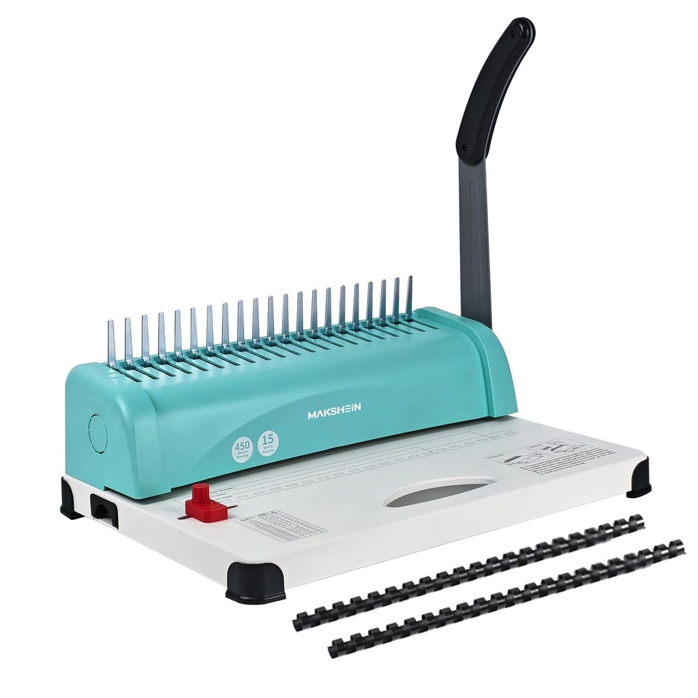 Comb Binding Machine, 21-Hole, 450 Sheets Capacity, Punch up to 15 Sheets,Pun...