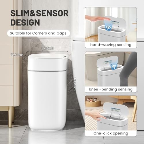 Small Trash Can for Bathroom, 3.5 Gallon Automatic Touchless Trash Can White