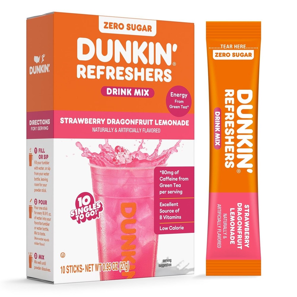 Dunkin’ 🍩 Refreshers Singles To Go! Strawberry 🍓 Dragon fruit 💮, 10 packets