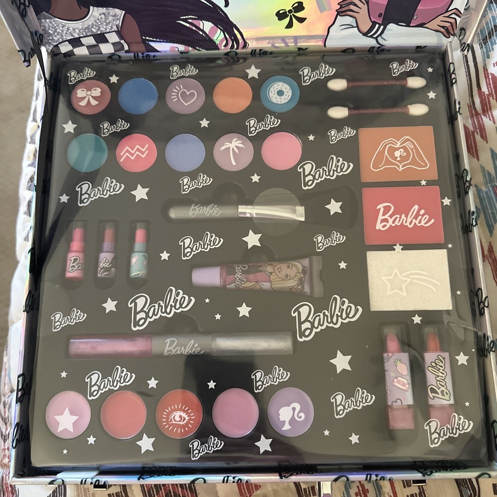 NIB Barbie Train Case Iridescent Large Makeup Set-