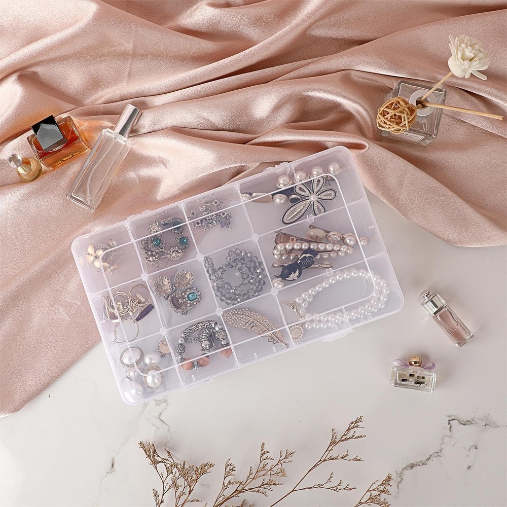 BTSKY 2 PCS Plastic Washi Tape Organizer, Adjustable 15-Grid Compartment Wash...