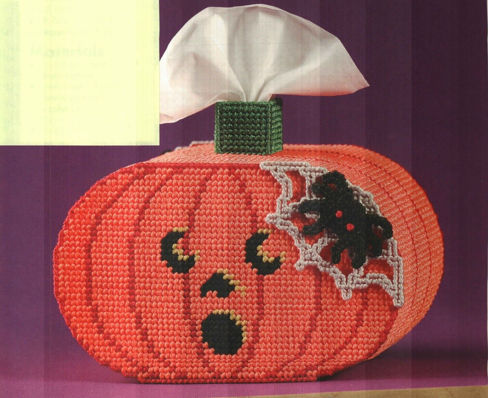 JACK-O'-LANTERN TISSUE TOPPER HALLOWEEN PLASTIC CANVAS PATTERN INSTRUCTIONS