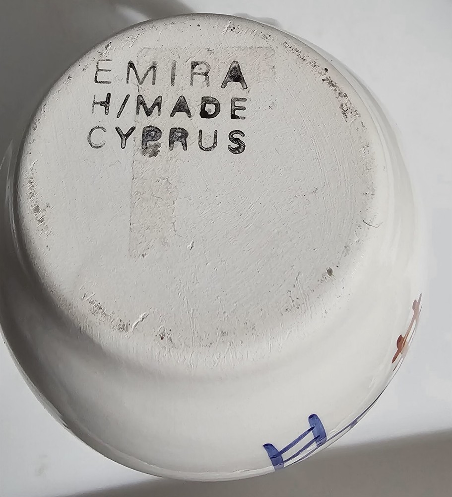 Hand Painted Ceramic Pitcher, Made In Cyprus