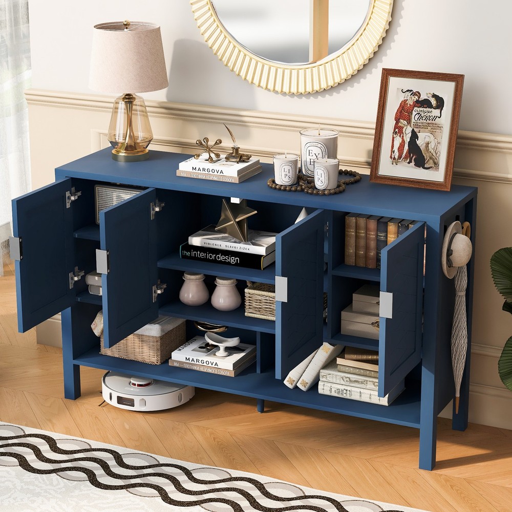 U_STYLE 55.1''Storage Sideboard with 4-Doors,Multi Functional Buffet with Open