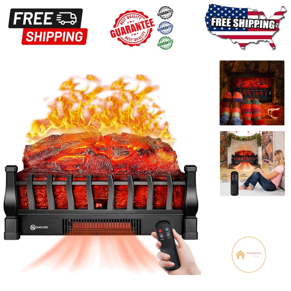 Sleek Electric Fireplace Logs - Remote Control Heating, Adjustable Flame & Timer