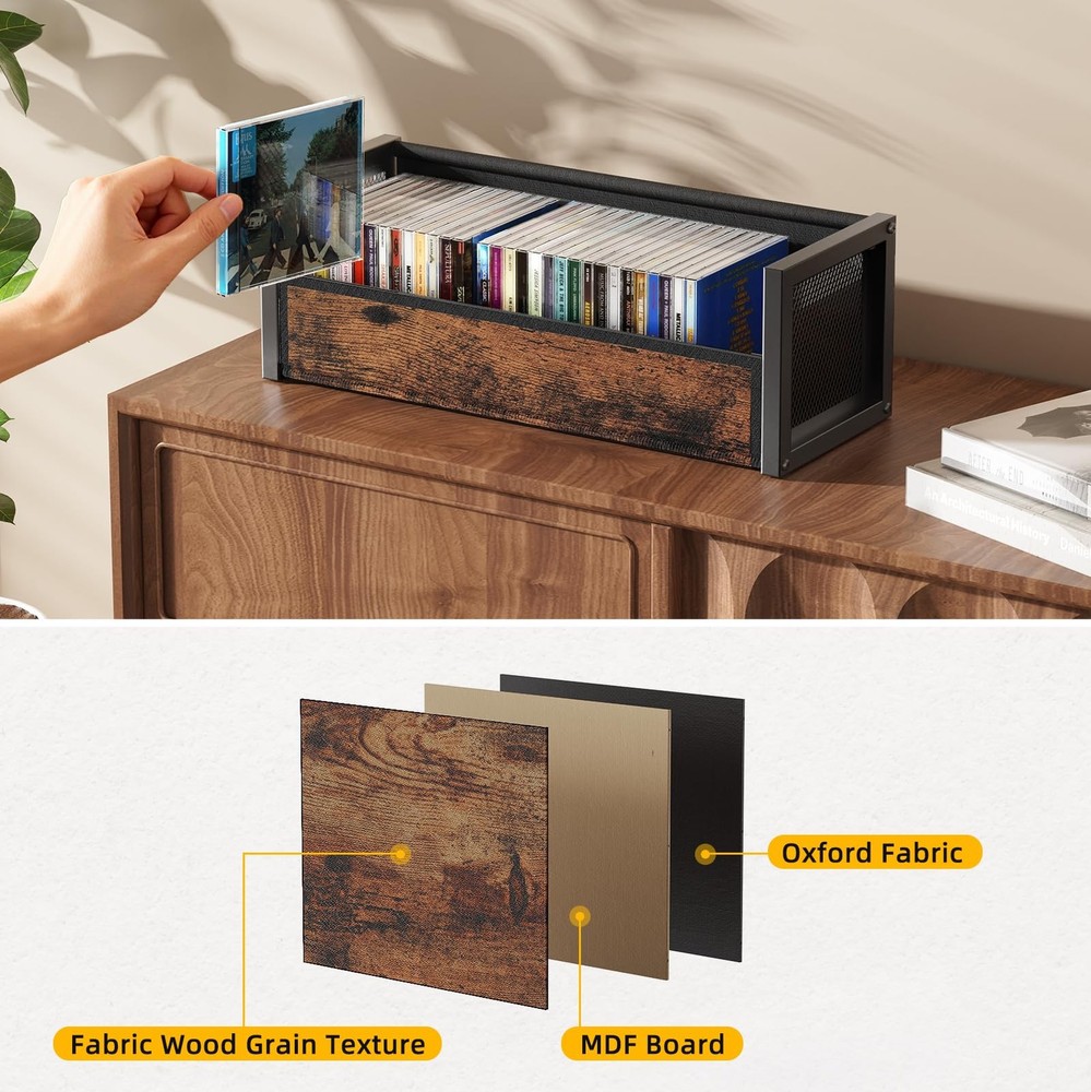 CD Holder with Fabric Wood Grain Texture, CD Storage Case and Box for Display...