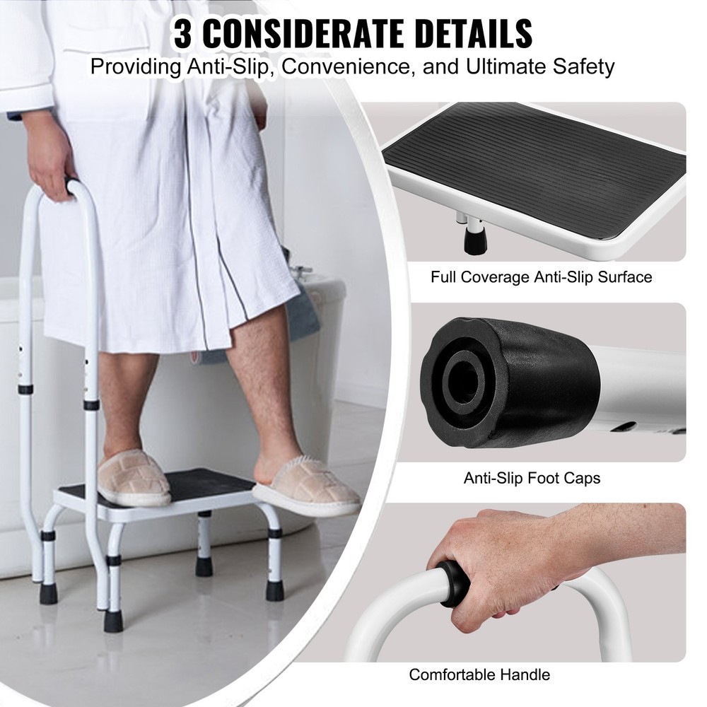 VEVOR Step Stool 1-Step 330lbs Capacity,3 Adjustable Height w/Handle Steel Step